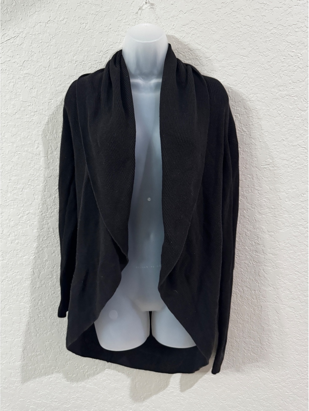 Express Black Open Front Cardigan Women’s L Long Sleeve Shawl Collar Sweater VTG